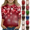 Christmas Day Print Tops For Youth Girls 5-16 Years Round Neck 3/4 Sleeves T-Shirts Trendy Tops Outfit Tees