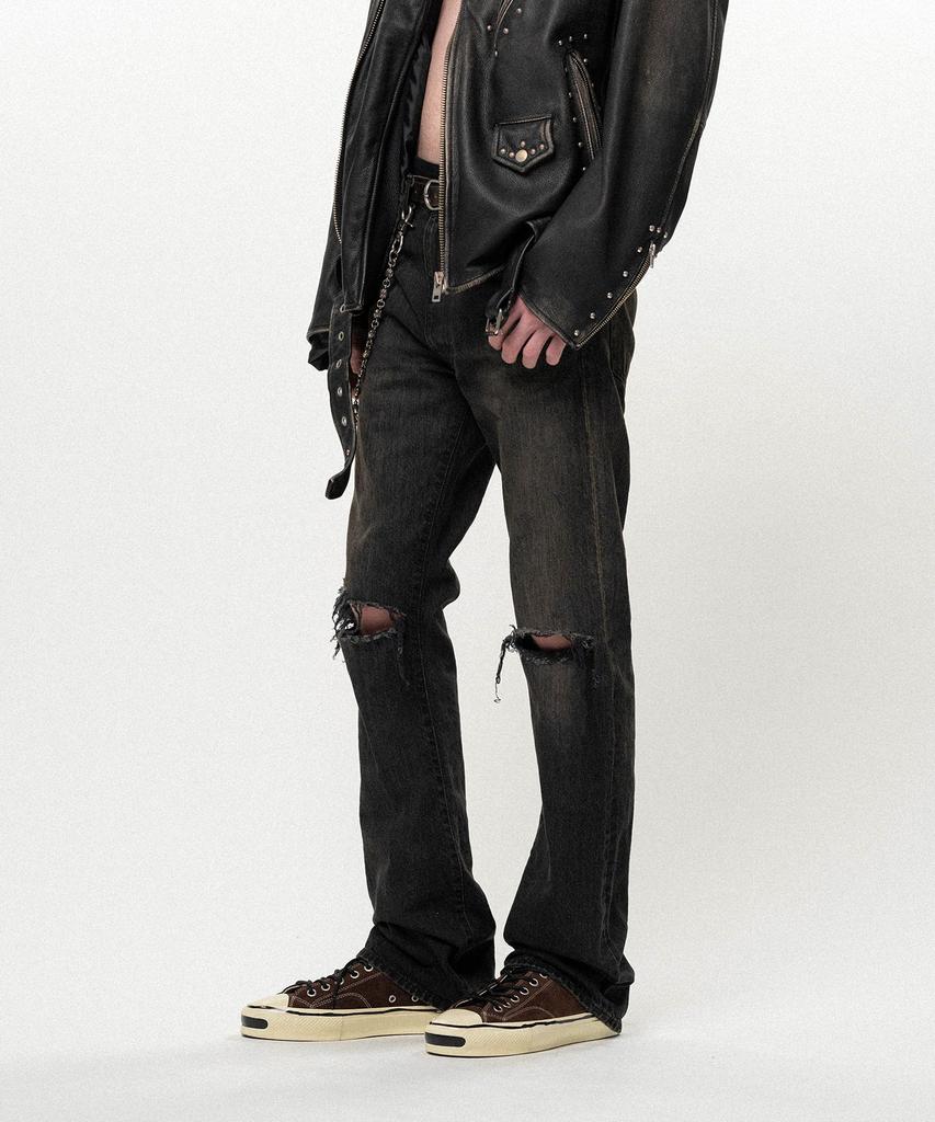 KAMIYA Distressed Slim Bootcut Denim Pants - Black