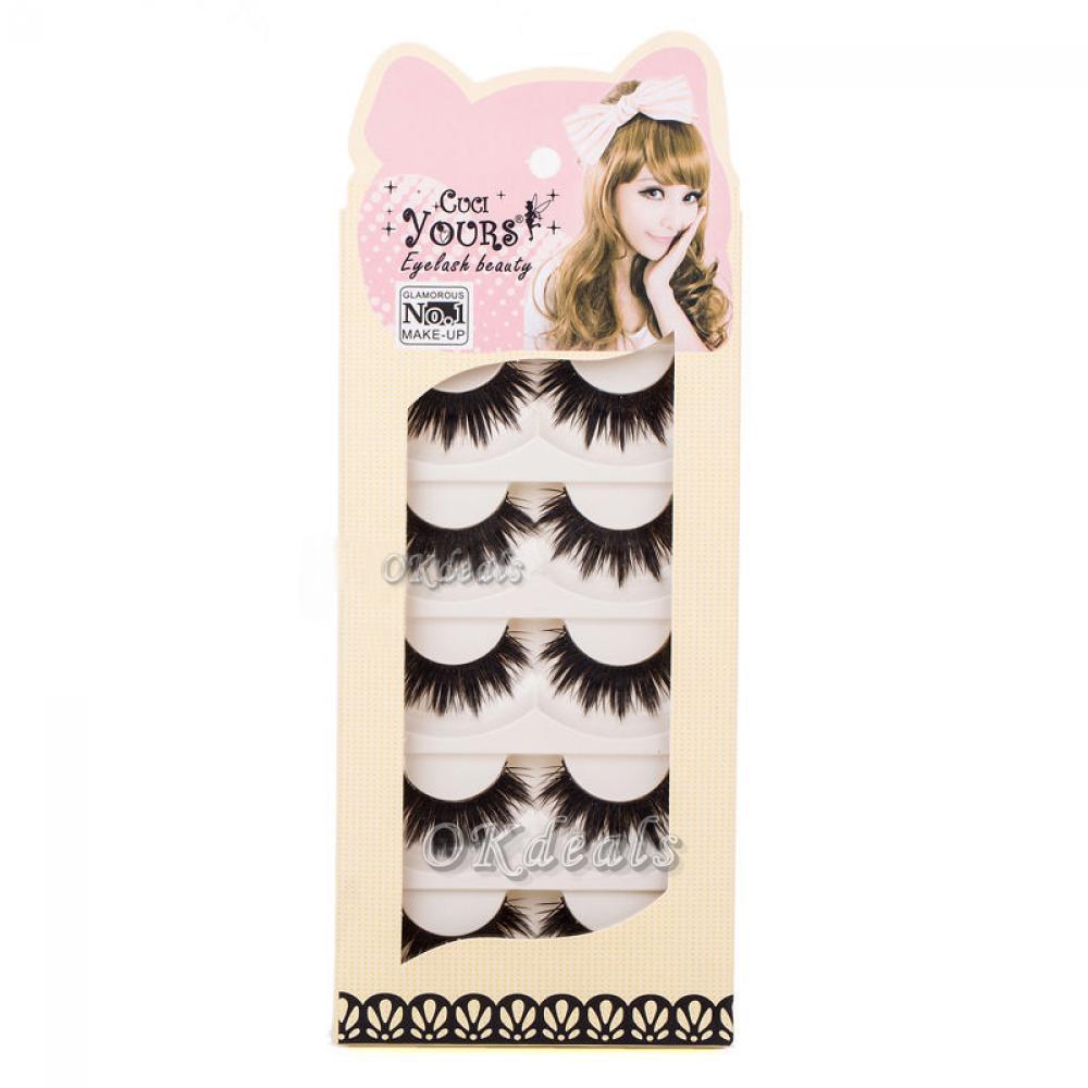 5 Pairs Makeup Soft Cross Natural Black Eye Lashes Extension False Eyelashes Handmade