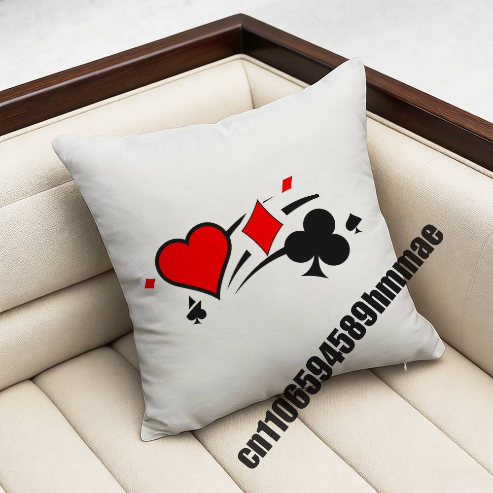 For Playing Cards Poker Red Heart Spades King Queen Throw Pillow Case Sham 45X45Cm 40Cm Square Car Pillowcase Pad Cushion Cover