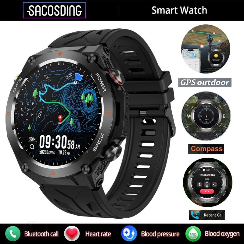 SACOSDING GPS Track Мужские умные часы Компас Высота Давление Спорт Фитнес Bluetooth Talk Умный браслет 650 мАч Длительный срок службы 2024 Новинка
