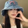 Korean Bow Embroidery Hat Y2k Washed Denim Hat Fashion Bowknot Bucket Hat for Women