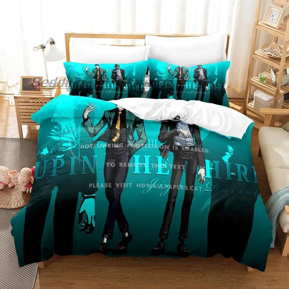 Набор постельного белья Люпен III Односпальный Полуторный Двуспальный Квинсайз Кингсайз Набор для кровати Взрослый Детский Спальня Комплекты пододеяльников 3D-принт Аниме