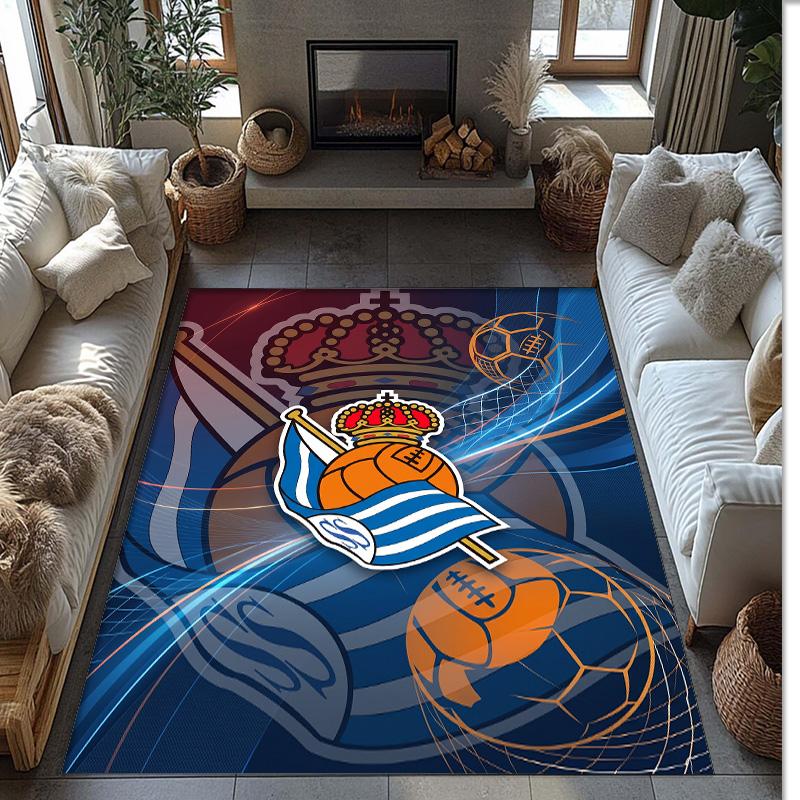 Real Sociedad FC Soccer Football Pattern Soft Area Rug Non Slip Indoor Floor Carpet Sports Decor Mat for Bedroom