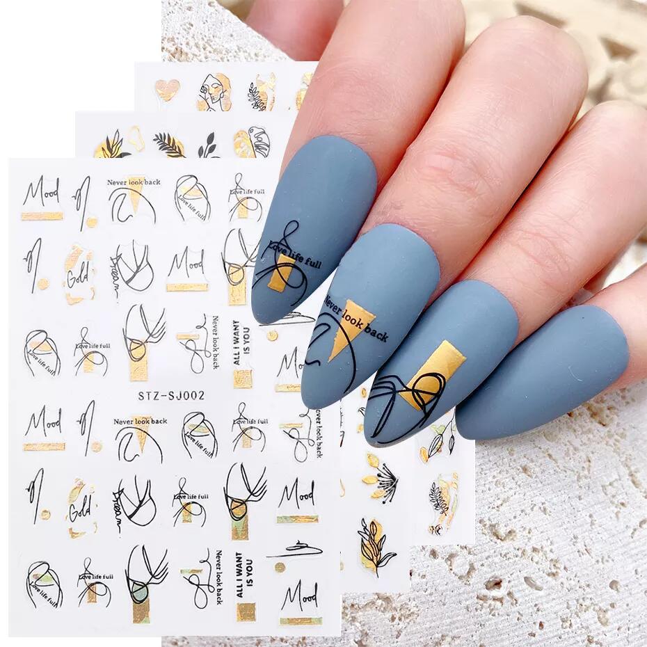 Abstract Line DIY Nail Stickers for Women Girls Nail Art Decorations Rose Gold Spring 3D Sliders for Manicure Nail Polish Decals