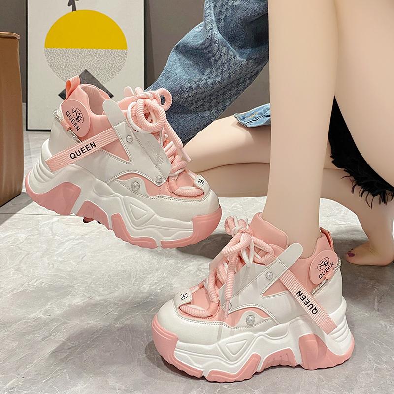 Fashion Dad Chunky Sneakers Casual Vulcanized Shoes Woman High Platform Winter Sneakers Femme Lace Up White Basket Sneakers Women 2024