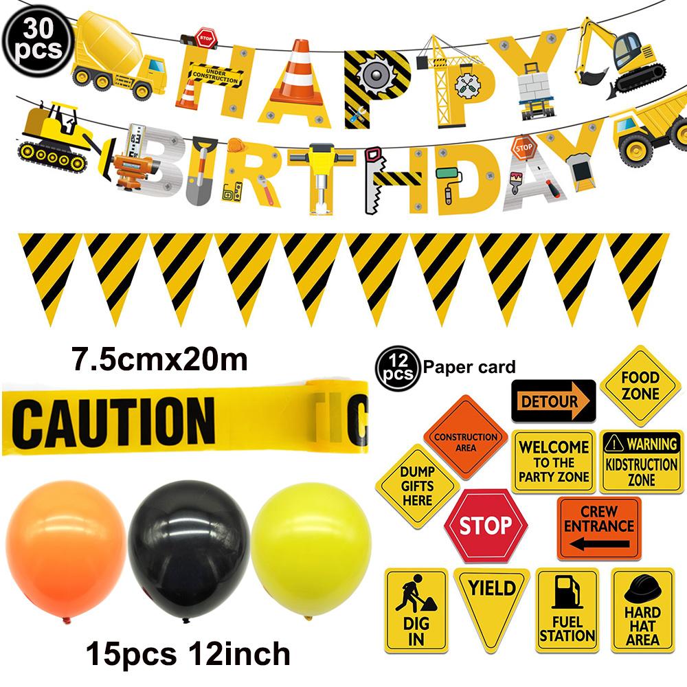 Excavator Vehicle Gold Black Digital Balloon Set For Boys Dump Truck Engineering Kids Construction Theme Birthday Party Supplies