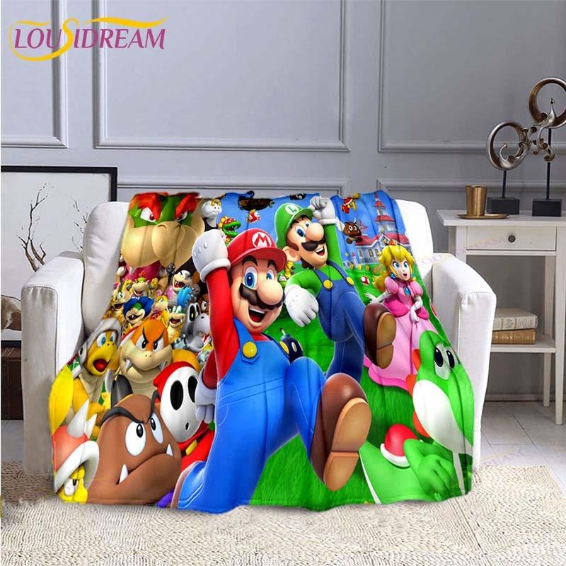 Модная плед-одеяло Mario Bros Аниме Фланелевый плед для кровати Мягкое 3D-печатное мультяшное покрывало Диван Путешествия Кемпинг Детское одеяло