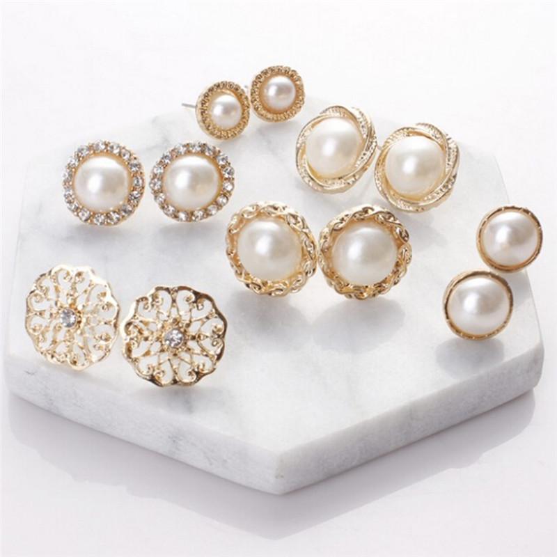 6 пар элегантных крошечных сережек-гвоздиков с кристаллами, стразами, бриллиантами и жемчугом