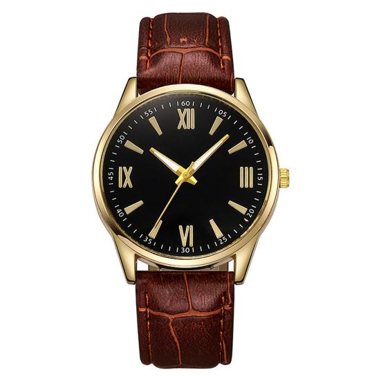 Men Business Watch Round Dial Faux Leather Strap Quartz Movement Teens Adults Formal Dress Wristwatch Fashion Jewelry Accessory