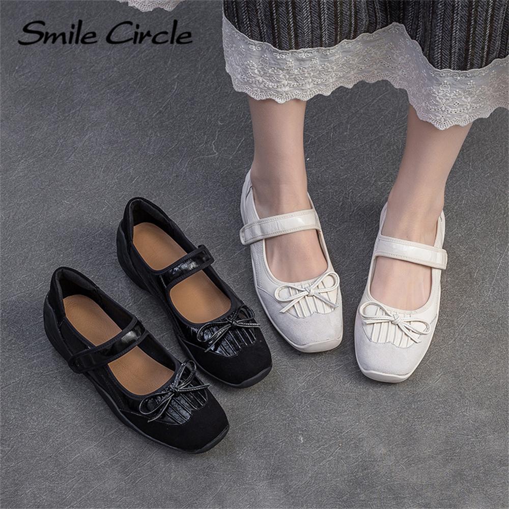 Женские туфли Мэри Джейн из натуральной кожи с круглым носком и пряжкой на толстой подошве, модные повседневные балетки