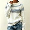 Vintage Fall Winter Womens Fair Isle Knit Cardigan Round Neck Loose Button Sweater Coat
