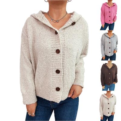 Женский модный повседневный утолщенный кардиган с капюшоном на одной пуговице, с длинными рукавами, вязаная куртка-свитер