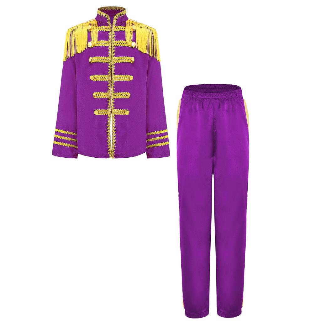 Детский костюм британской звезды 1960-х годов с длинным рукавом, золотым кружевным декором, бахромой, комплект из рубашки и брюк для музыканта рок-группы