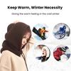 Knitting Hat Scarf Combo Solid Color Adjustable Drawstring Hooded Neck Scarf Women Winter Warm Windproof Elastic Thermal Hat