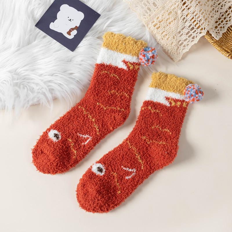 5/10 пар Удобные Повседневные Зимние Носки до середины икры из кораллового флиса Осенне-зимние Утепленные Теплые Домашние Носки для пола Японский стиль Мультяшные Носки для сна