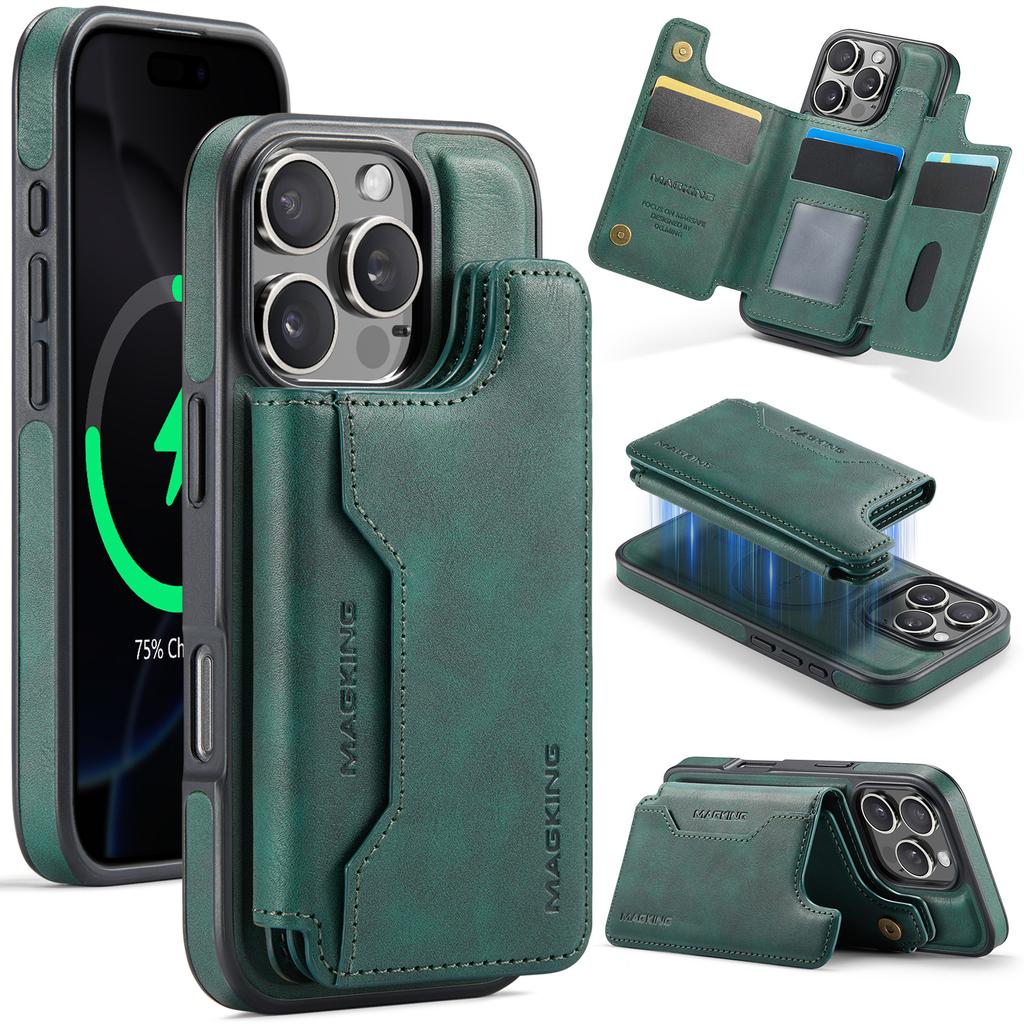 MAGKING K3 Series For iPhone 16 Pro Case Compatible with MagSafe Wallet PC+TPU+PU Phone Cover
