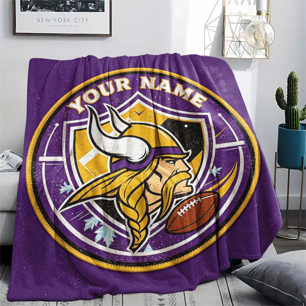 Custom Name,Minnesota Vikingsla Printed Flannel Blanket, soft throw for bedroom sofa, washable, Christmas present, great gift.
