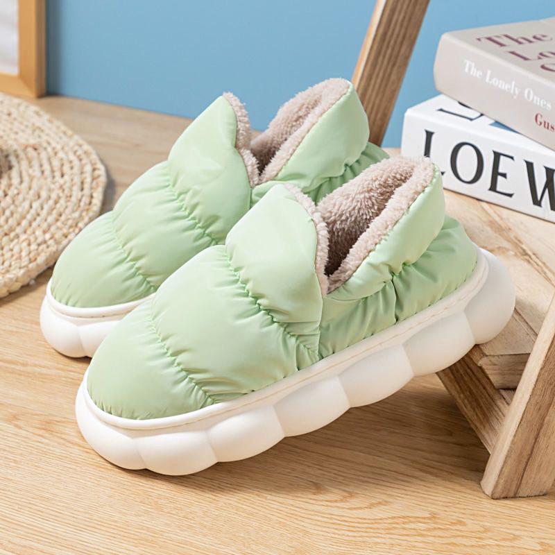 Зимние непромокаемые теплые тапочки женские плюшевые меховые тапочки на платформе домашние хлопковые туфли для пар толстая подошва нескользящие тапочки