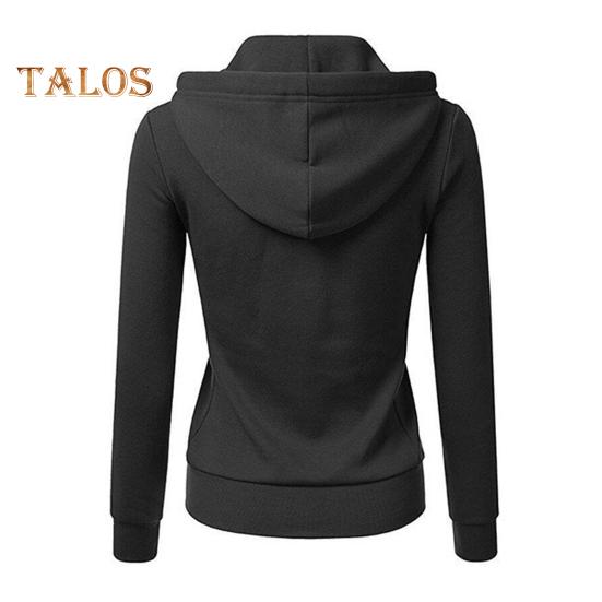 Fall Winter Women Jacket Drawstring Hooded Zip-up Long Sleeves Pure Color Slim Fit Elastic Cuff Cardigan Pockets Sport Fitness Coat