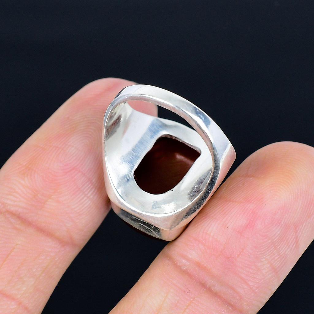 Кольцо ручной работы из стерлингового серебра 925 пробы с сердоликом. Классическое перстень-печатка с сердоликом огранки «кушон» для мужчин и женщин