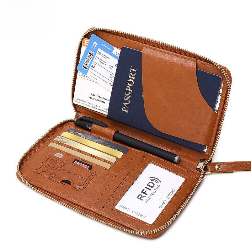 Многофункциональный держатель паспорта RFID и дорожный кошелек на молнии
