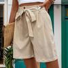 Женские летние простые повседневные шорты с завязками, однотонные прямые шорты с эластичной резинкой на талии