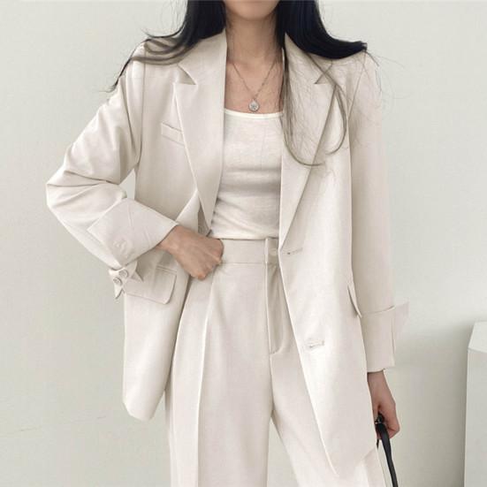 Женский комплект из 2 шт./компл., пальто, брюки, формальный деловой стиль, однобортный кардиган с длинным рукавом и воротником-стойкой, высокая талия, широкие брюки, однотонные брюки