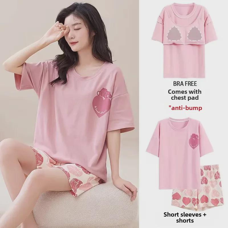 Женский летний пижамный комплект с мультяшным принтом – топ с короткими рукавами и шорты, свободный крой, новый стиль 2024 года
