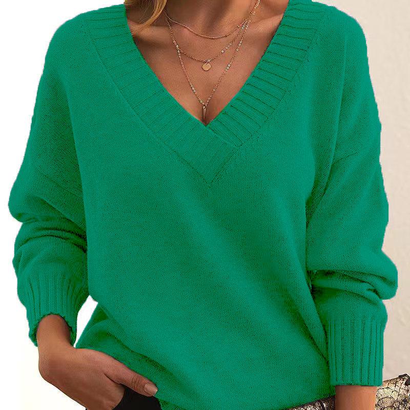 HNXC Женская мода, повседневный однотонный принт, осень-зима, свободные свитера с длинным рукавом и v-образным вырезом