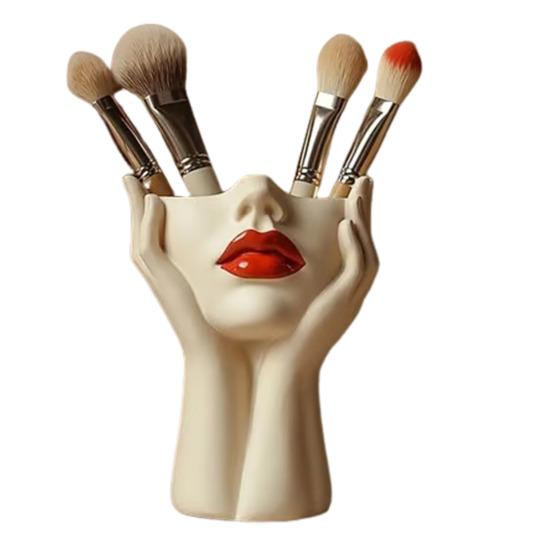 Держатель для ручек с женским контуром, художественная ваза ручной работы в форме женской головы, минималистичный держатель для кистей для макияжа для дома, гостиной, книжной полки, декора