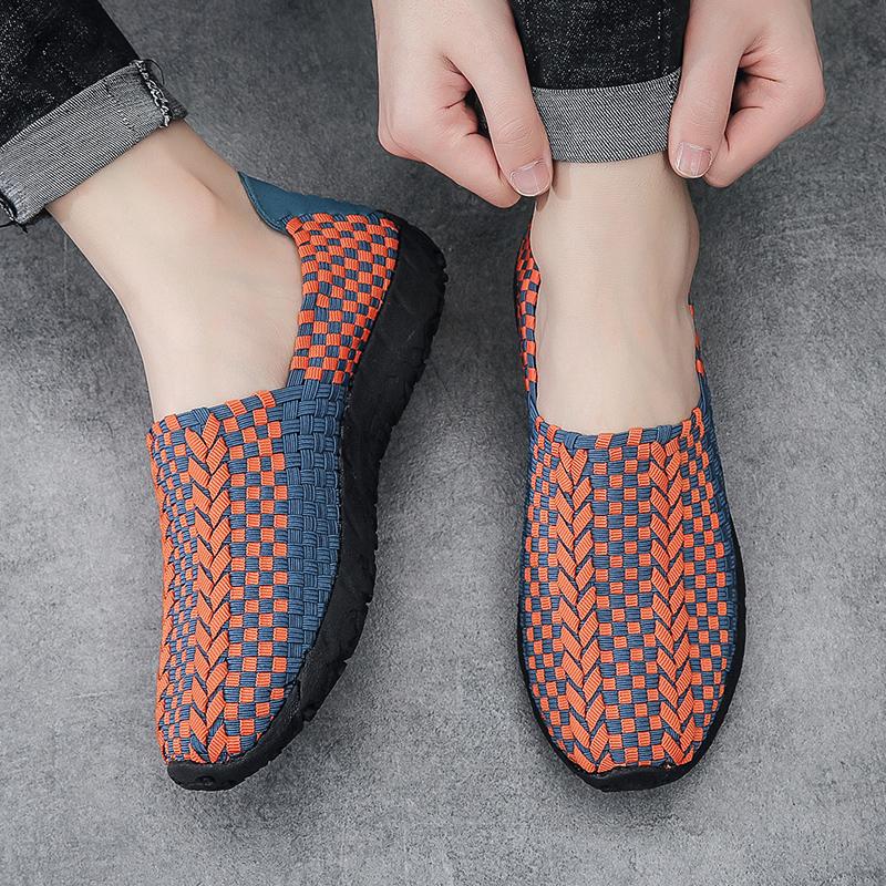Летние мужские кроссовки черного цвета с плетением, пляжные, мягкие, легкие, спортивные туфли, повседневные, дышащие, без застежек, туфли на плоской подошве
