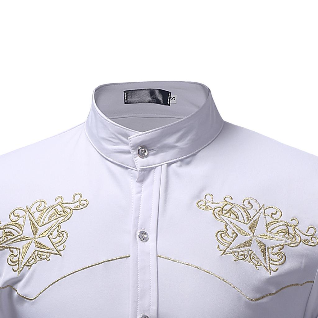 Осенне-зимняя мужская повседневная мужская рубашка в придворном стиле большого размера с вышивкой и длинными рукавами, воротником-стойкой, мужская рубашка, модные мужские топы