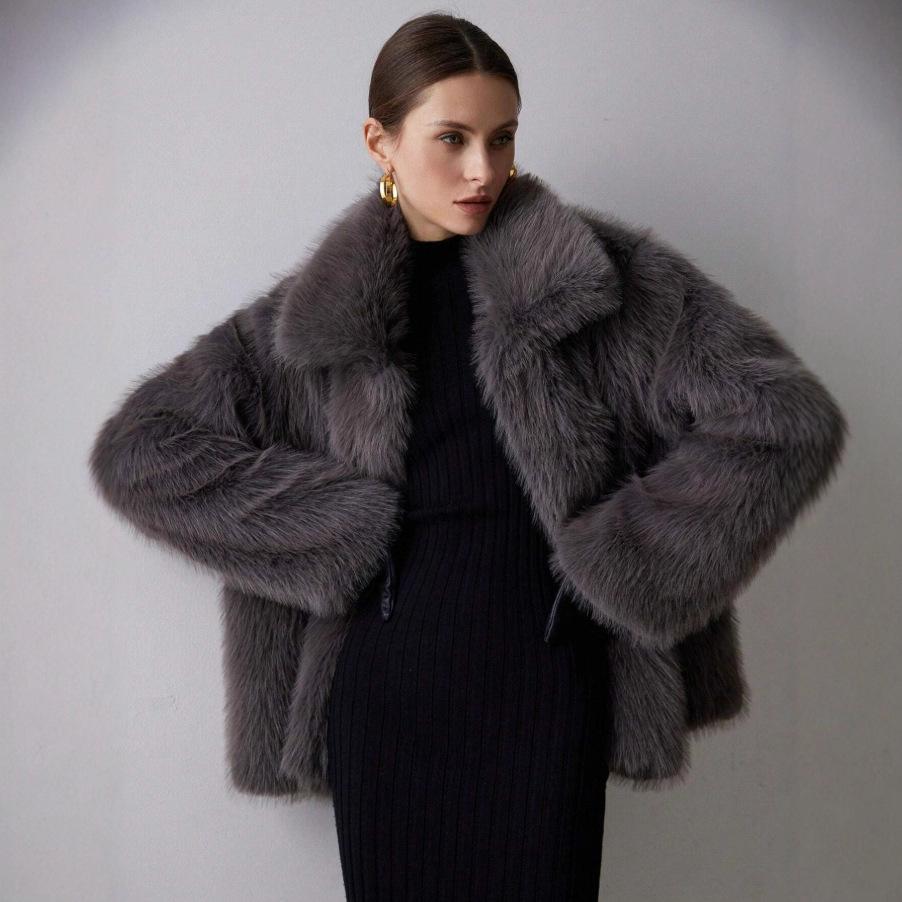 Autumn and Winter Women's Clothing Solid Color Faux Fur Jacket Women's Coat