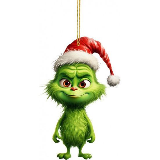 1/7Pcs Christmas Tree Ornaments Cartoon Green Elf Tree Hanging Decoration Acrylic Xmas Pendant for Holiday Car Window Wall Tree Decor