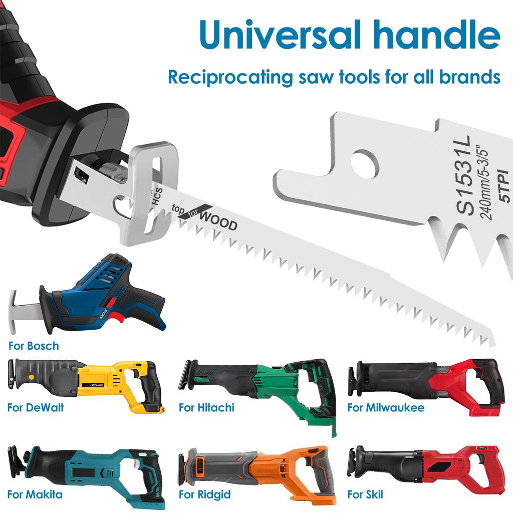 12PCS Reciprocating Saw Blade Wood Pruning Saw Blade 6/9 Inch 6/5tpi High Carbon Steel for Cutting Plywood Plastic Plate Ribs