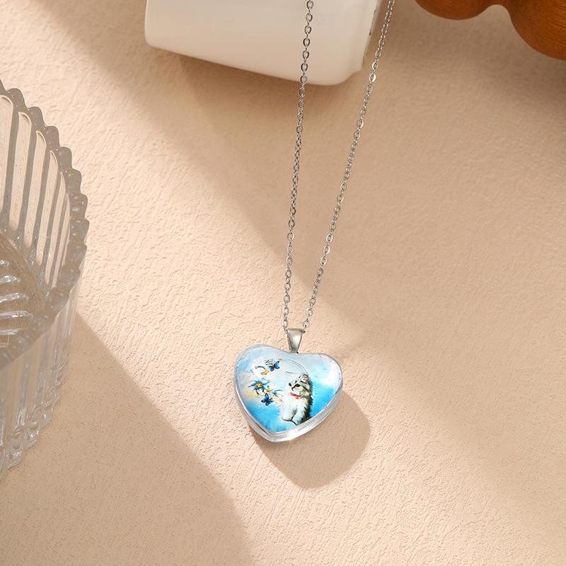 Модный кулон-кристалл в форме сердца Простое милое колье из серии «Кошки» для женщин
