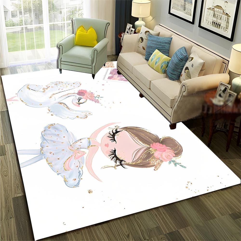 Ballet Girl Ballerina Swan Cartoon Carpet Rug for Home Living Room Bedroom Sofa Doormat Decor,kids  Area Rug Non-slip Floor Mat