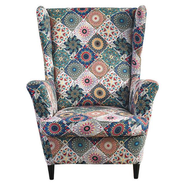 Чехол на спинку стула с наклонной подлокотником и принтом, эластичный чехол на кресло, крыло, спинка дивана, растягивающийся протектор, домашний декор