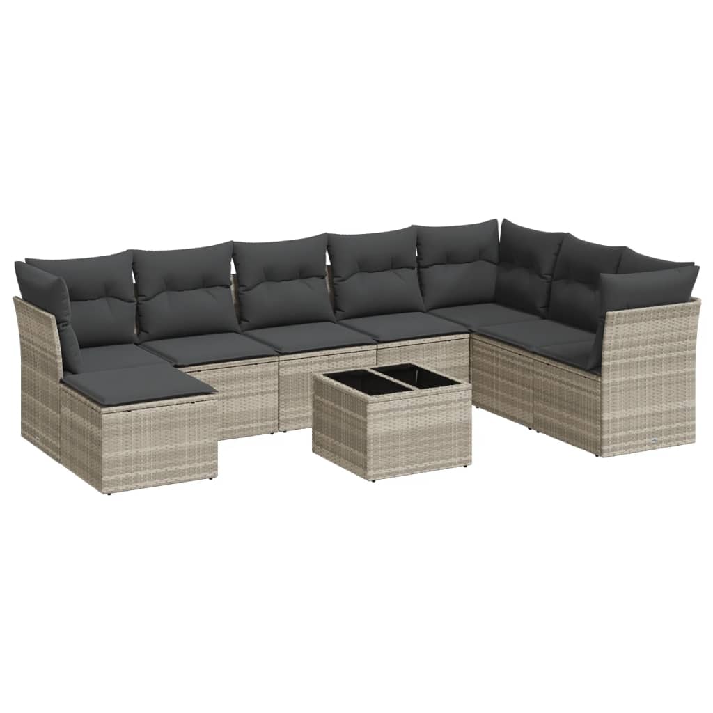 9 piece garden sofa set with cushions light grey poly rattan