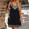 Women's Casual Sundress With Pockets Summer Boho Beach Dress Floral Blouses For Women T-Shirts Dress V Neck Loose Tank Dresses