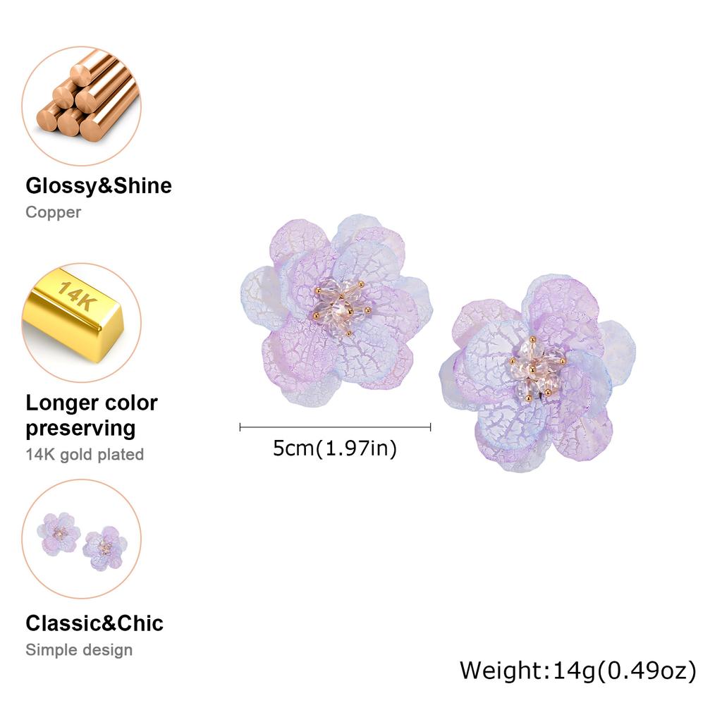 Creative Big Flower Earrings for Women, Pink Purple Blooming Floral Stud Earrings, Fashion Temperament Jewelry Accessories