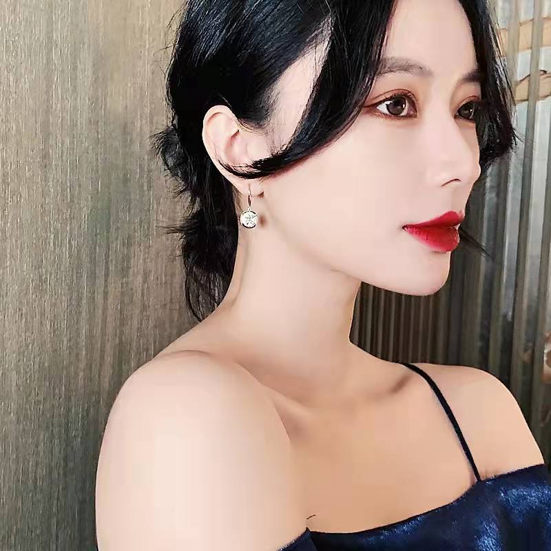 Женские модные геометрические серьги-подвески, блестящие серьги-крючки с круглым кулоном из микрокристаллов циркония