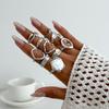 Personalized Exaggerated Imitation Pearl Ring Hand Jewelry, Retro Irregular Liquid Lava Ring Set