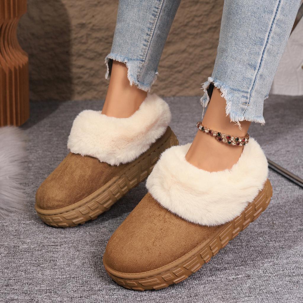 Thick-soled Snow Boots for Women's 2025 Winter New Piled and Thickened Warm Large Cotton Shoes with Integrated Leather and Fur Bread and Wool Shoes