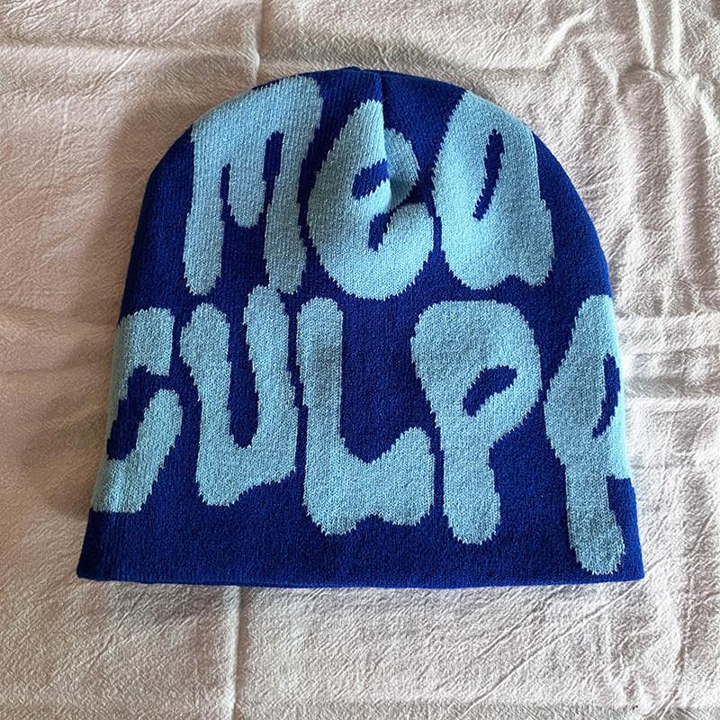 Acrylic Knit Beanie Hat With Embroidered Letters For Streetwear Fashion In Winter Season