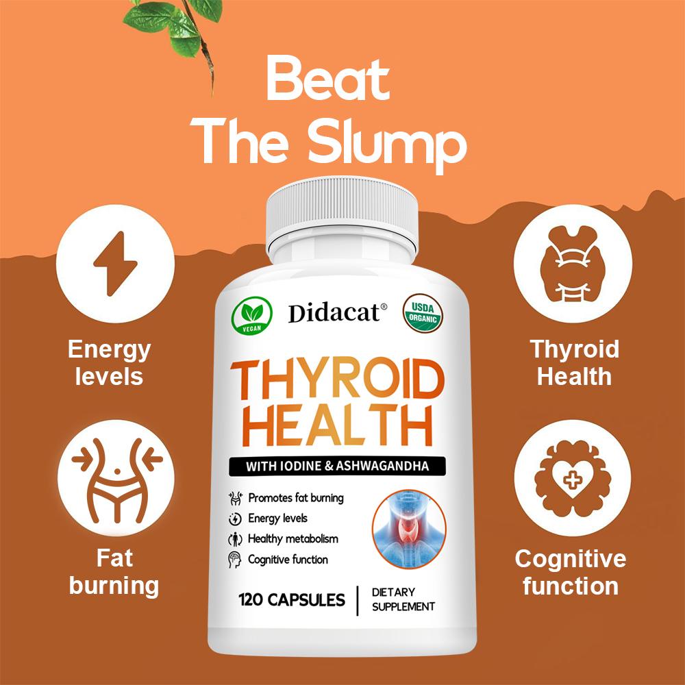 Didacat Thyroid Health Supplement with Iodine & Ashwagandha, 120 Capsules Energy and Metabolism Support