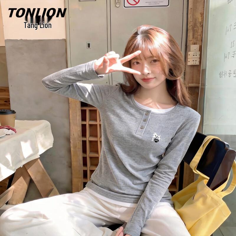 Женская вязаная футболка TonLion с длинным рукавом, имитирующая двойку