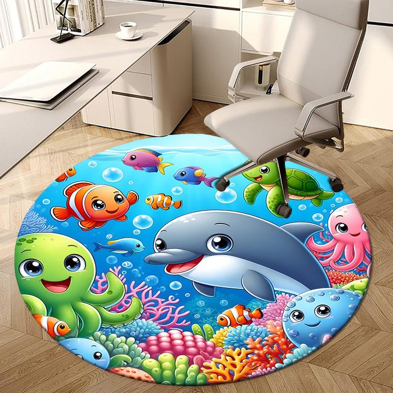 1pc Office Carpet Chair Mats Ocean Friends Roundel Perfect for Decorating Office Chairs, Living Rooms, Or Bedrooms.YDT225