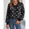Women's Autumn and Winter Sweet Color Collision Love Lantern Sleeve Pullover Sweater